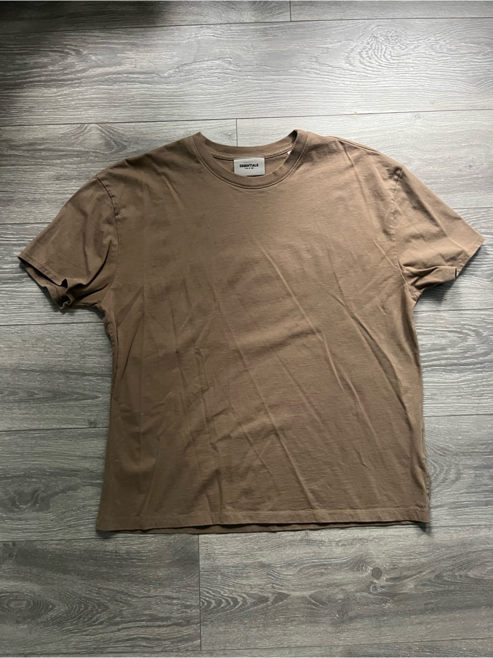 Fear of God Essentials Tan Brown Oversized 100% Cotton Minimalist Logo Tee Men M